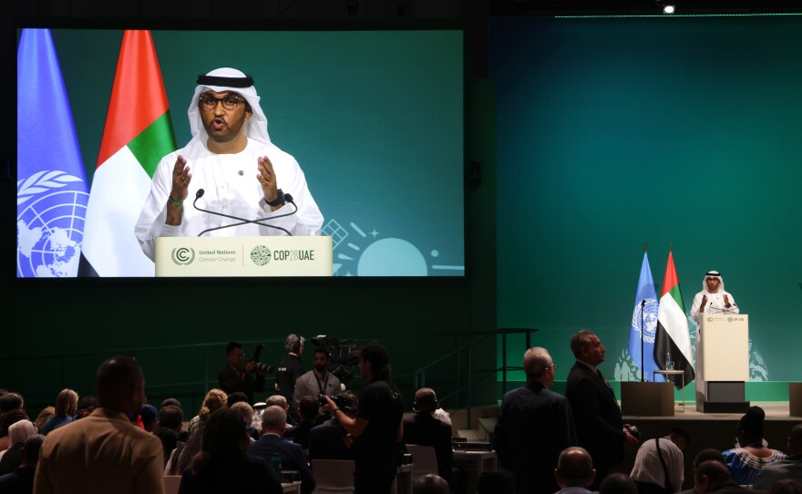 Sultan Al-Jaber, the president of COP28 speaks during the opening ceremony of the climate talks in Dubai on Nov. 30, 2023. Al-Jaber is also the head of the U.A.E.'s state-run oil company.