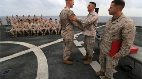 Marines from the 24th Marine Expeditionary Unit aboard the USS Gunston Hall.