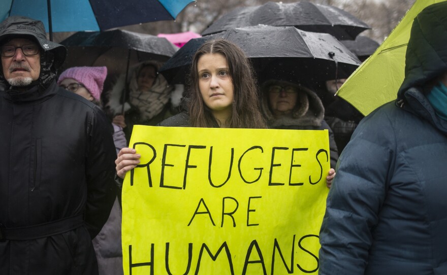 The Hebrew Immigrant Aid Society or HIAS, a Jewish group that supports refugee resettlement, held a rally against President Trump's immigration ban on Feb. 12 in New York City. The group worries that giving governors the power to veto arrivals — something President Trump wants to do that last week's court ruling did not address — could unravel the resettlement program.