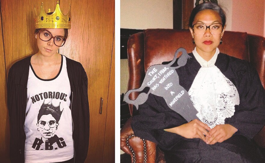 Notorious RBG features a collection of tributes to Justice Ruth Bader Ginsburg. (right) Ginsburg is seen her chambers with a young fan.