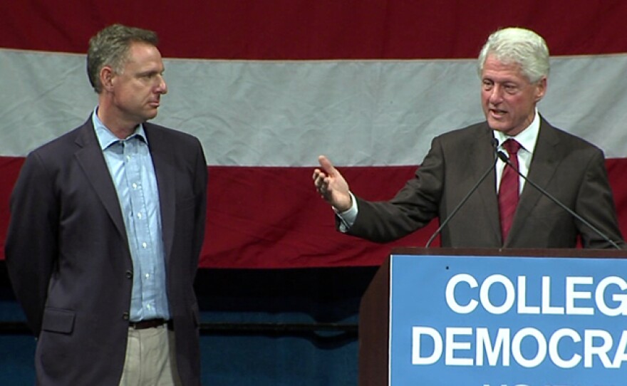 Congressional candidate Scott Peters and former President Bill Clinton at a campaign rally at UC Irvine on Tuesday, Oct. 23, 2012.