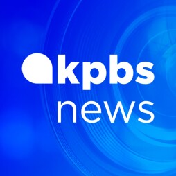 image with KPBS news logo on blue background