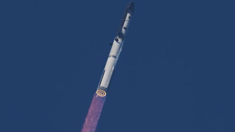 SpaceX's mega rocket Starship makes a test flight from Starbase, Texas, Friday, May 22, 2026.