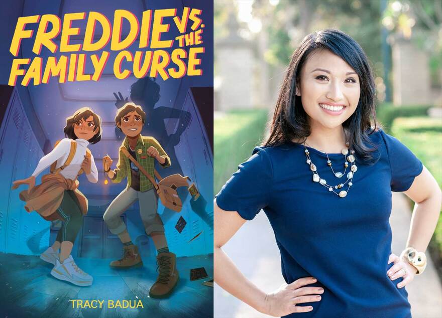 The cover for Freddie Vs. The Family Curse and and author picture of Tracy Badua