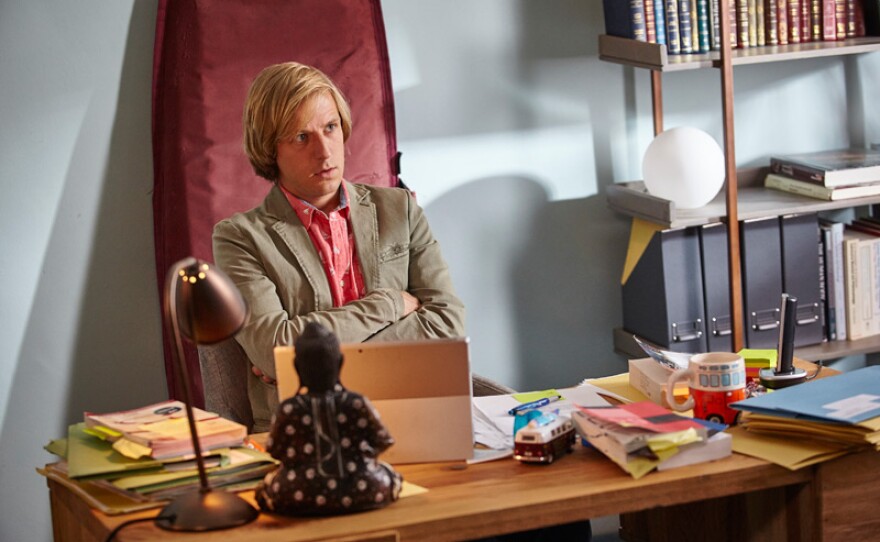 Clint (Oliver Gomm) listens to what Jason has to say in a scene from “The Perfect Pair.”
