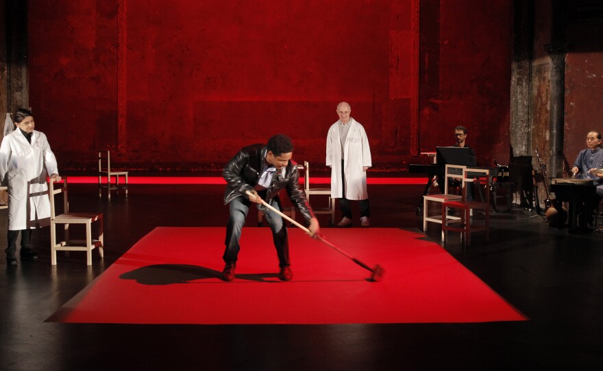 Kathryn Hunter, Jared McNeill and Marcello Magni star in The Valley of Astonishment.