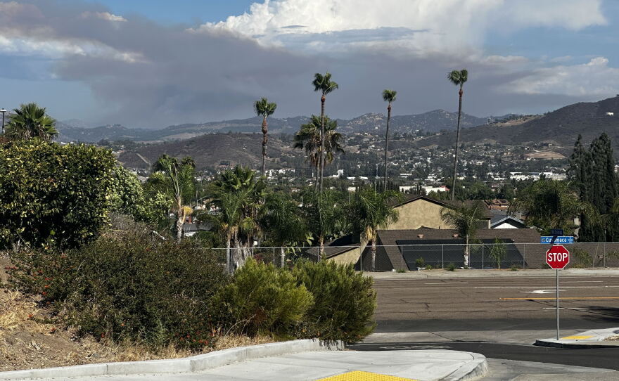 Smoke from the Dehesa 7 Fire seen from Santee on Aug. 19, 2026. 