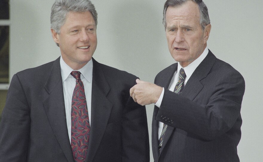 President George H. Bush and President-elect Bill Clinton at the White House on Wed., Nov. 18, 1992.