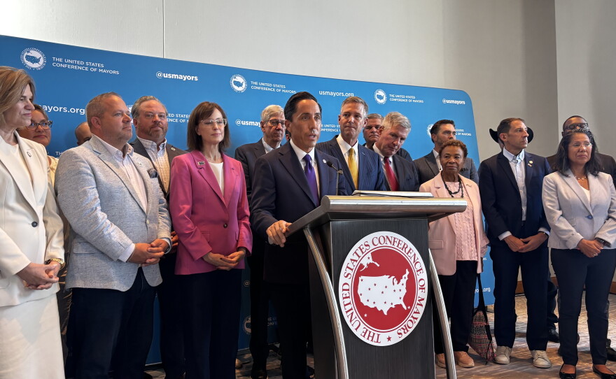 Mayor Todd Gloria speaks during a meeting in San Diego of the U.S. Conference of Mayors, Sept. 25, 2026.