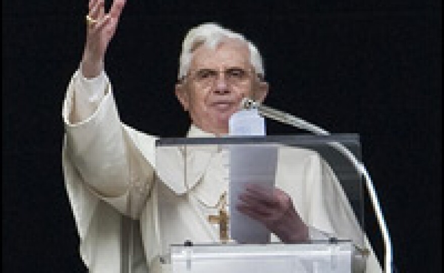 Pope Benedict XVI leads the Angelus prayer from the window of his private apartment at the Vatican on Feb. 8.
