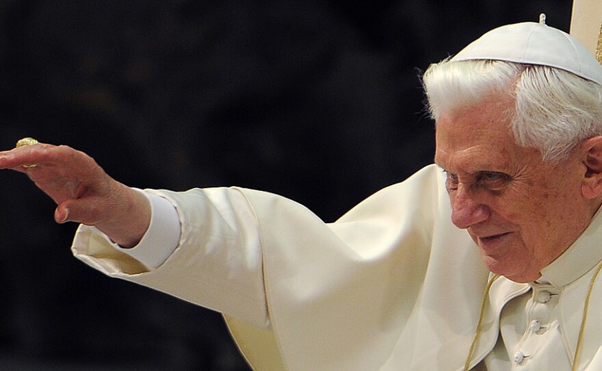 Pope Benedict XVI waves during his weekly general audience Wednesday at the Vatican.
