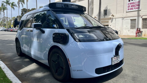 A Waymo Ojai vehicle is parked in Balboa Park, Aug. 20, 2026.