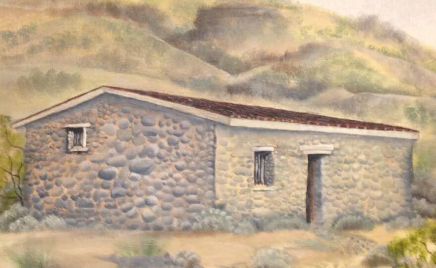 An image of the first jailhouse in San Diego County is on display at the Sheriff's Museum, Oct. 12, 2015.