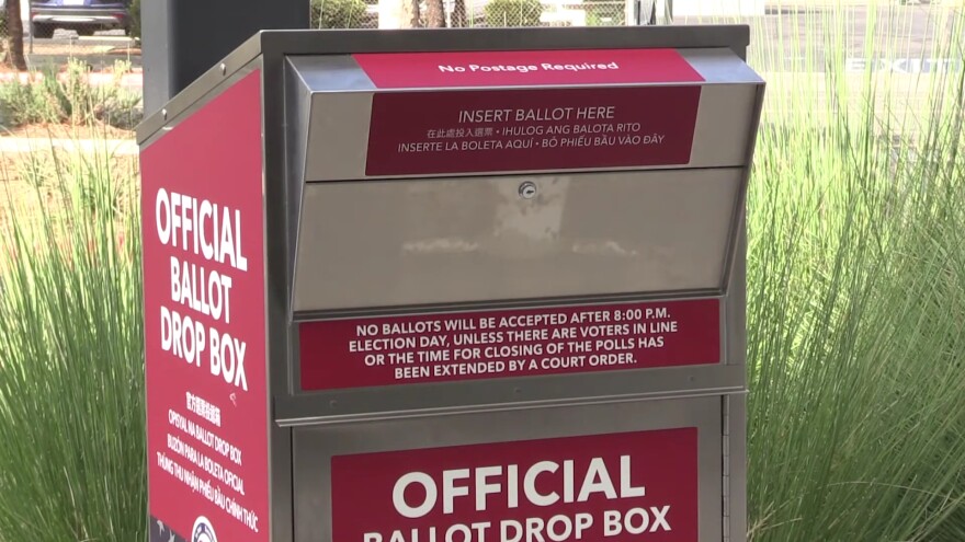 A ballot drop box in Kearny Mesa where voters can turn in their ballots to be counted, Oct. 10, 2022.