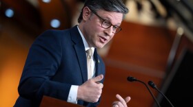 Speaker of the House Mike Johnson, R-La., takes questions at a news conference at the U.S. Capitol on April 21, 2026.