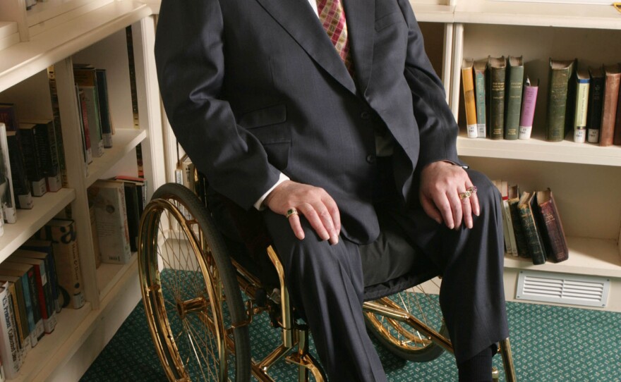 Larry Flynt, paralyzed by a gunman in 1978, is shown here at Oxford University in 2009.