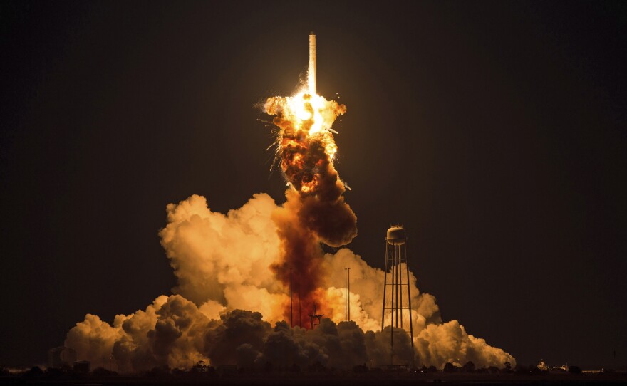The Orbital Sciences Corporation Antares rocket suffers a catastrophic anomaly moments after launch at NASA's Wallops Flight Facility in Virginia on Tuesday.