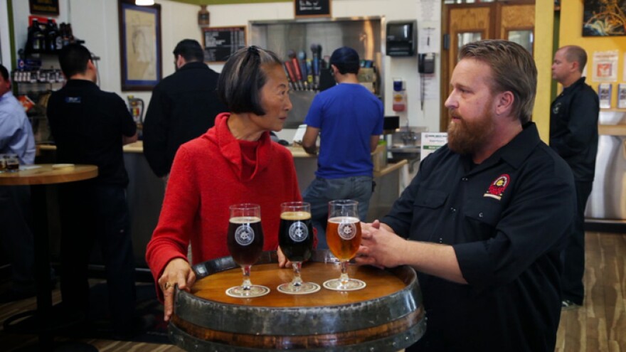 Chef Su-Mei Yu and Colby Chandler at Ballast Point Home Brew Mart and Tasting Room.