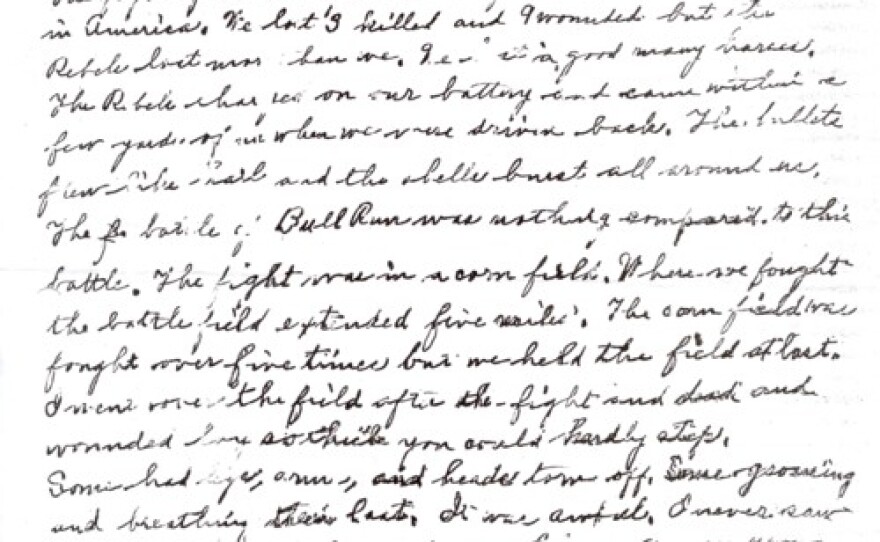 Pictured is a letter written by Pvt. Oney Foster Sweet dated Sept. 21, 1862, near Sharpsburg, Maryland, following the Civil War Battle of Antietam.