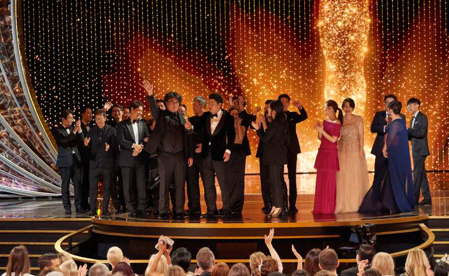 The cast and crew of "Parasite" accept the Oscar® for Best Picture during the live ABC Telecast of The 92nd Oscars® at the Dolby® Theatre in Hollywood, CA on Sunday, February 9, 2020.