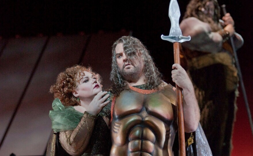 Stephanie Blythe as Fricka and Bryn Terfel as Wotan in Wagner's "Das Rheingold" in Robert Lepage's production.