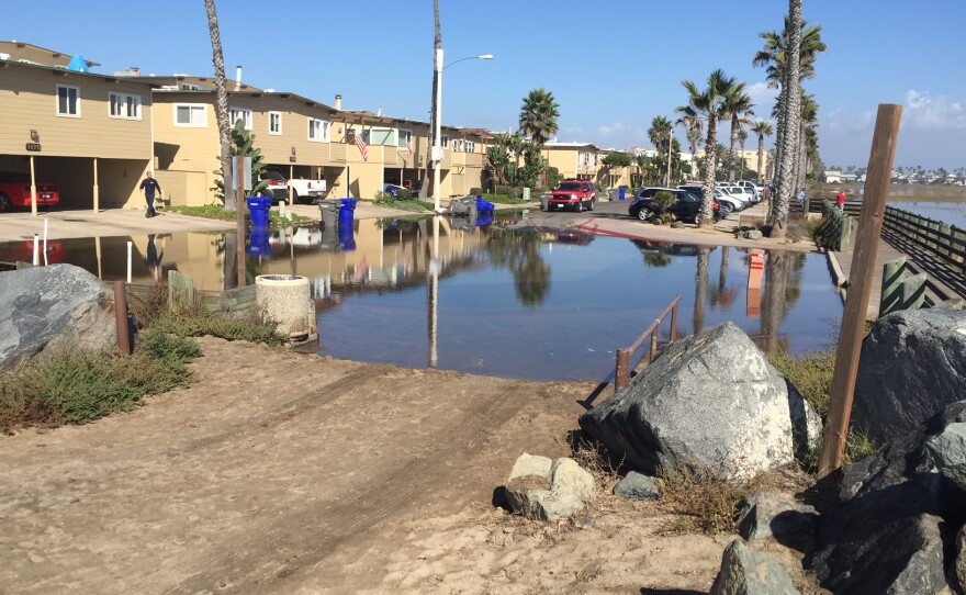 Flooding at the end of Seacoast Drive during a King Tide event on October 27, 2015 