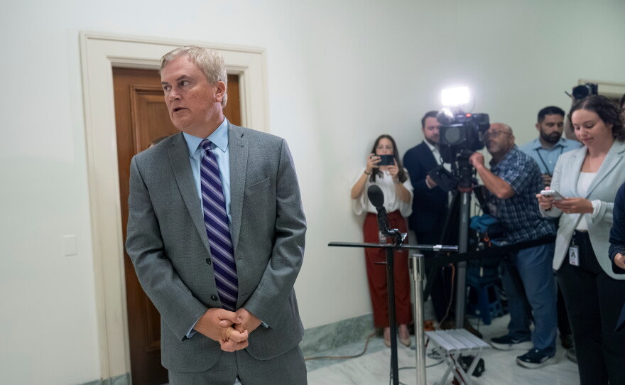House Oversight Committee Chairman James Comer, R-Ky., speaks to reporters after Leon Black, a billionaire with close ties to Jeffrey Epstein, refused to appear as a witness in the panel's investigation, on Capitol Hill in Washington, Thursday, Sept. 3, 2026.