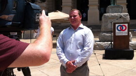 At a rally against same-sex marriage in Atlanta on Saturday, Brian Brown, president of the National Organization for Marriage, speaks to a local news station. The group organized rallies in 17 states called Summer for Marriage Tour: One Man, One Woman.