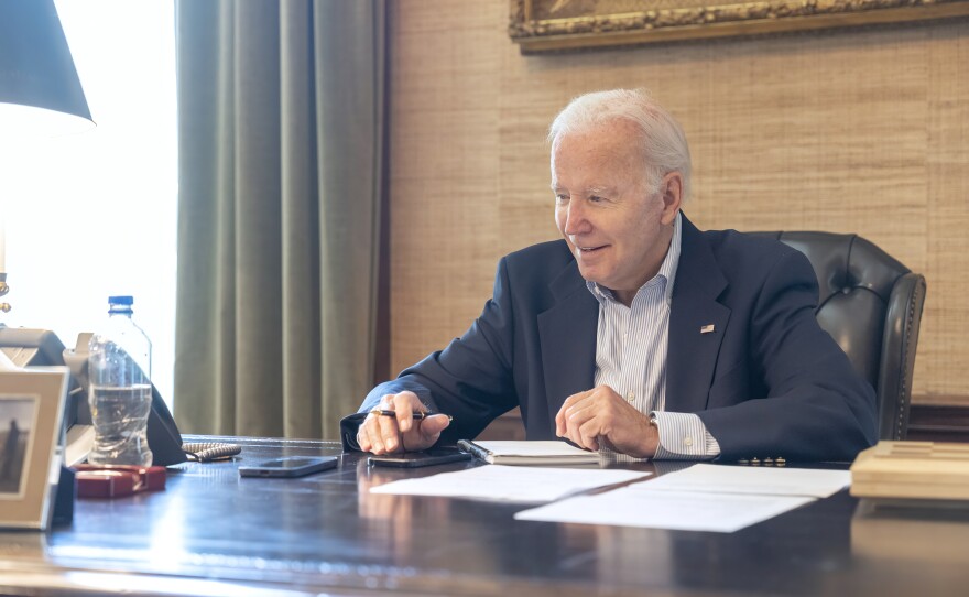 In this photo provided by the White House, President Joe Biden speaks with Democratic Sen. Bob Casey by telephone from the White House on Thursday.