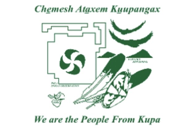 The flag of the Pala Band of Mission Indians, with the words "We are the people of Kupa" in Cupeño and English.
