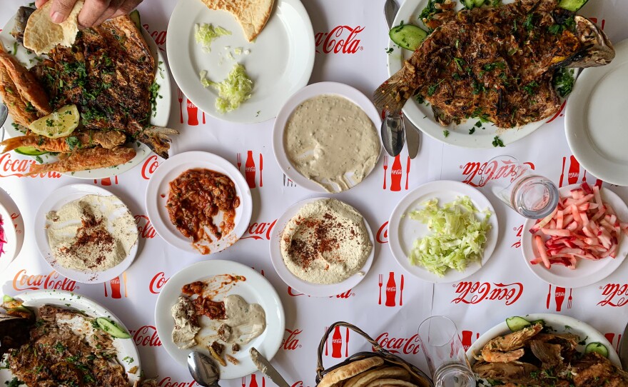 A meal at Al Salam Abu Haseira fish restaurant.