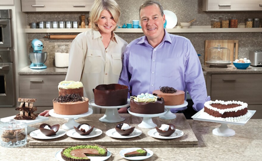 Martha Stewart prepares a milk-chocolate pistachio tart and a rich flourless Roberta heart cake. Chocolatier Jacques Torres stops by to share his expert tips.