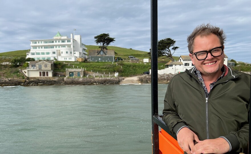 Alan Carr traveling to Burgh Island