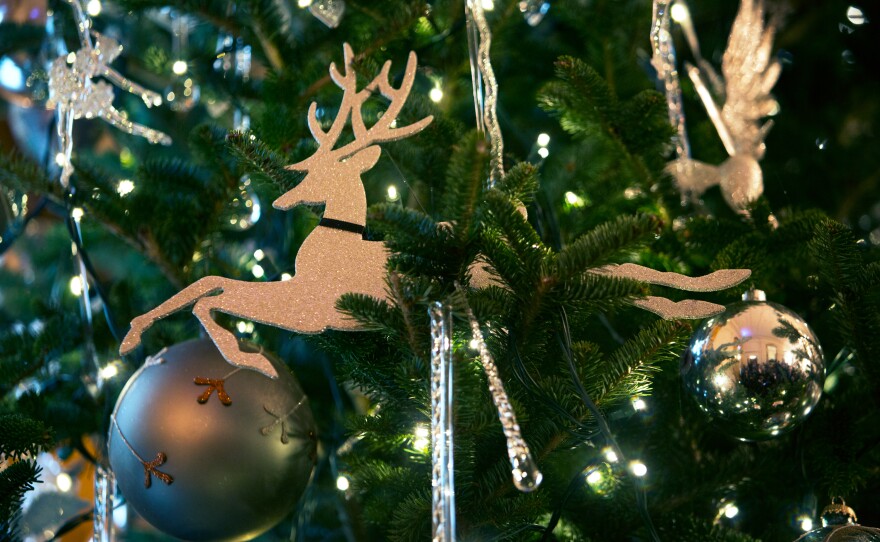A detail of a Christmas tree in the East Room.