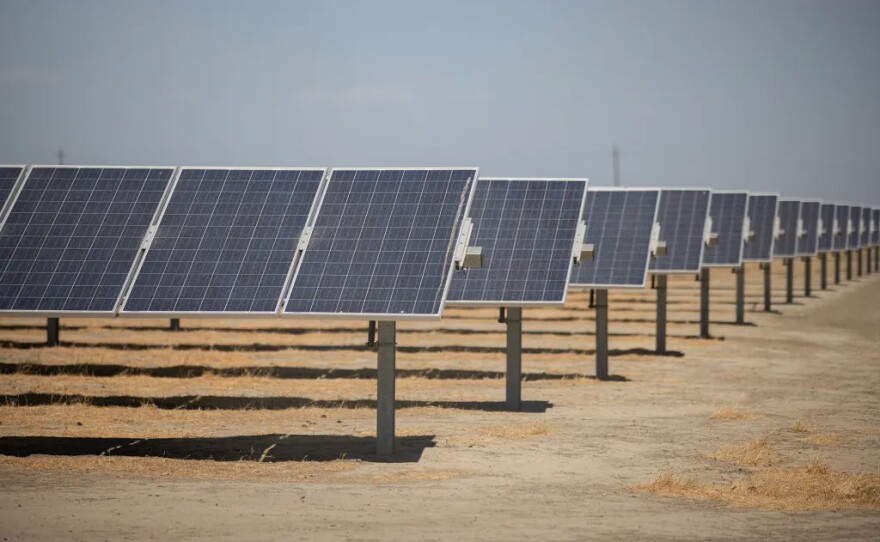 Solar panels at the Kettleman City Power solar farm on July 25, 2022.