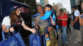 Barilla feeds thousands of New Yorkers free pasta dinners and donates 100,000 meals to Food Bank for New York City in Union Square on August 15, 2011.