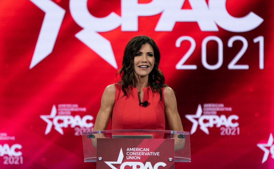 Kristi Noem, governor of South Dakota, speaks during the Conservative Political Action Conference (CPAC) in Orlando, Florida, U.S., on Saturday, Feb. 27, 2021.