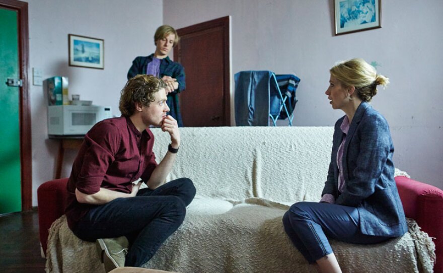 Alex Felton as Michael Larkin and Claire Goose as Jane Kennedy in a scene from episode 4, “The Fisherman's Tale."
