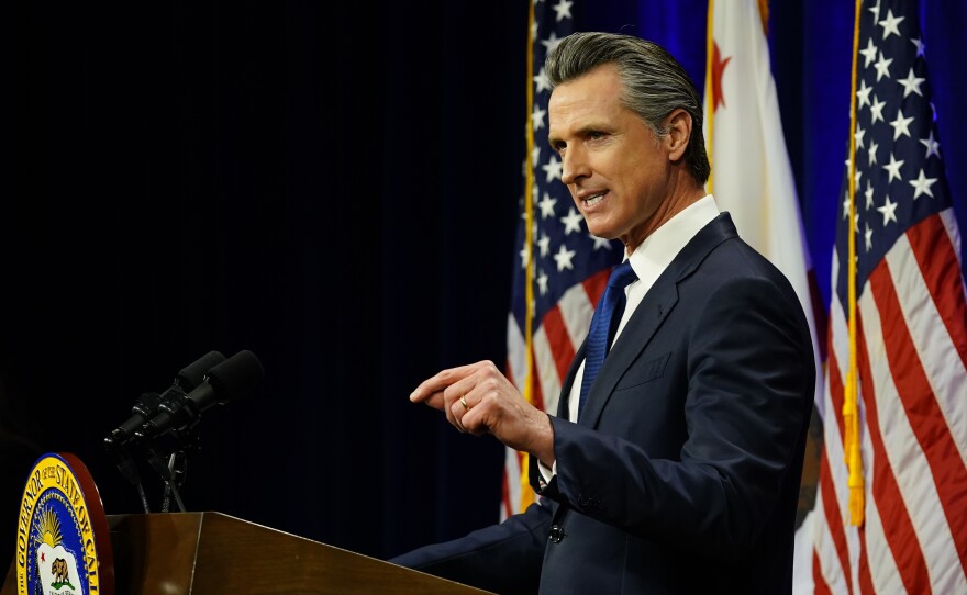 Gov. Gavin Newsom delivers his annual State of the State address in Sacramento, Calif., Tuesday, March 8, 2022.