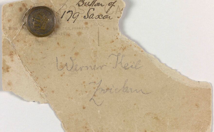 A small brass button that a German soldier gave to British Cpl. Eric Rowden, 19, on the Christmas Day truce. Rowden wrote in his diary that day: "I went out and found a German who spoke English a little, and we exchanged buttons and cigarettes. And I had two or three cigars given me, and we laughed and joked together, having forgotten war altogether."