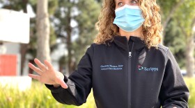 Scripps Health Nurse Practitioner Charlotte Thomas talks outside of a hospital in Chula Vista, Dec. 17, 2020.