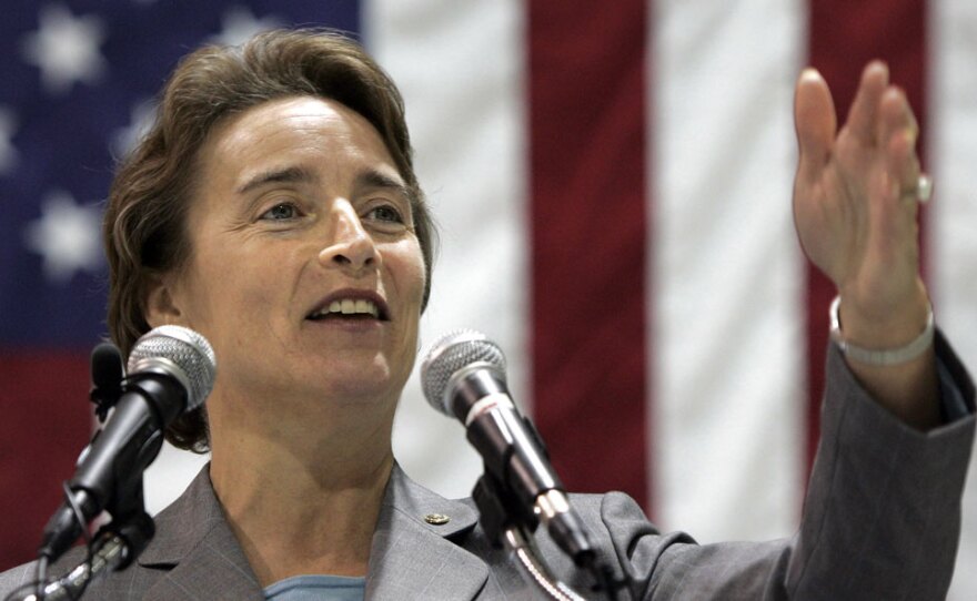Sen. Blanche Lincoln of Arkansas speaks during a January 2009 aviation industry forum in Little Rock, Ark. Lincoln might be facing the toughest U.S. Senate race for a Democrat this year — which will be even tougher if her opposition receives generous donations from corporations per the recent Supreme Court ruling.