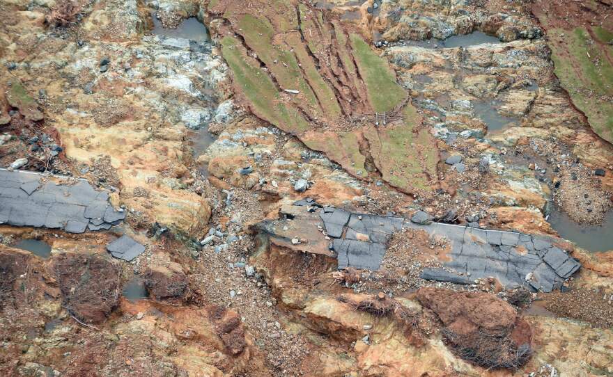 Water released so far by emergency spillways at Oroville Dam in Northern California washed away roadways, eroded the landscape and flooded communities downstream.