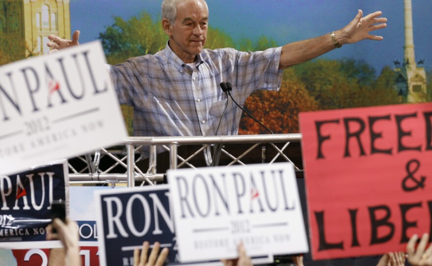 Rep. Ron Paul (R-TX) speaks during the Iowa Republican Party's straw poll on Aug. 13, in Ames, Iowa.