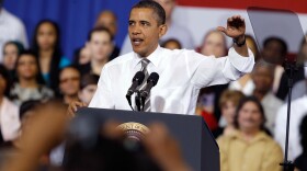 U.S. President Barack Obama delivers remarks on energy policy during a rally at Prince Georges Community College March 15, 2012 in Largo, Maryland. 