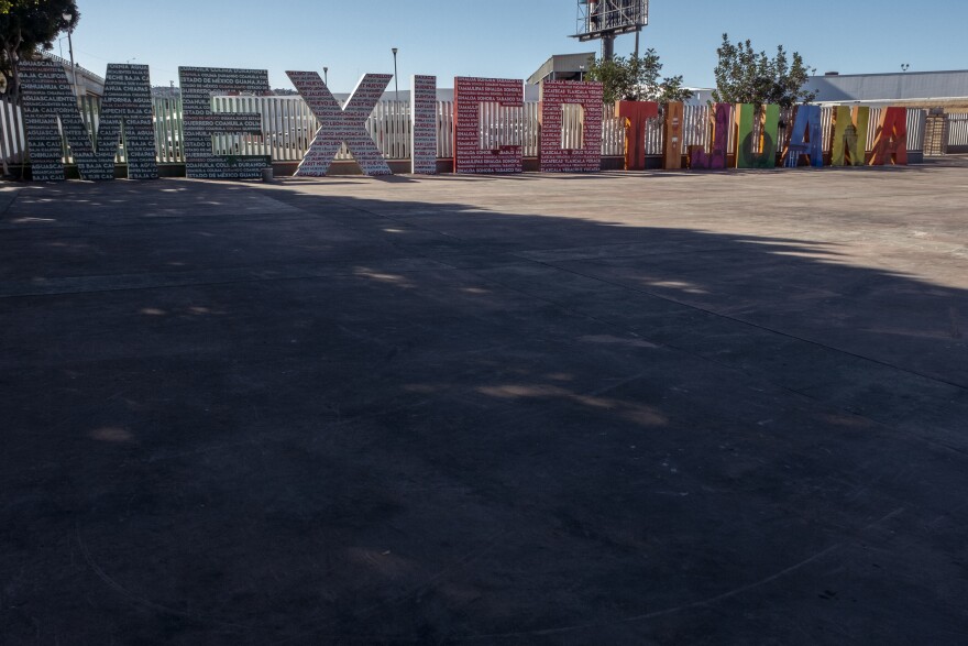 The pedestrian plaza in Tijuana's El Chaparral border crossing is now empty, when just days before it was full of migrants living in tents, Tijuana February 7, 2022.