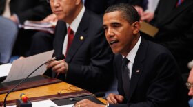 President Obama leads a meeting of the Security Council at United Nations headquarters Thursday. At left is U.N. Secretary General Ban Ki-moon.
