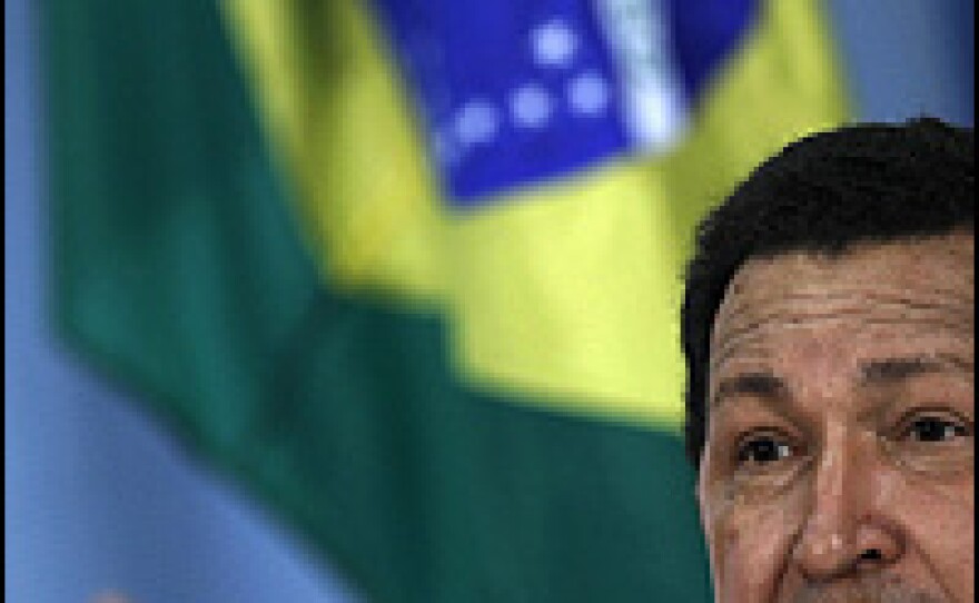 Venezuela's President Hugo Chavez speaks at a news conference during a visit to Brazil on Tuesday.