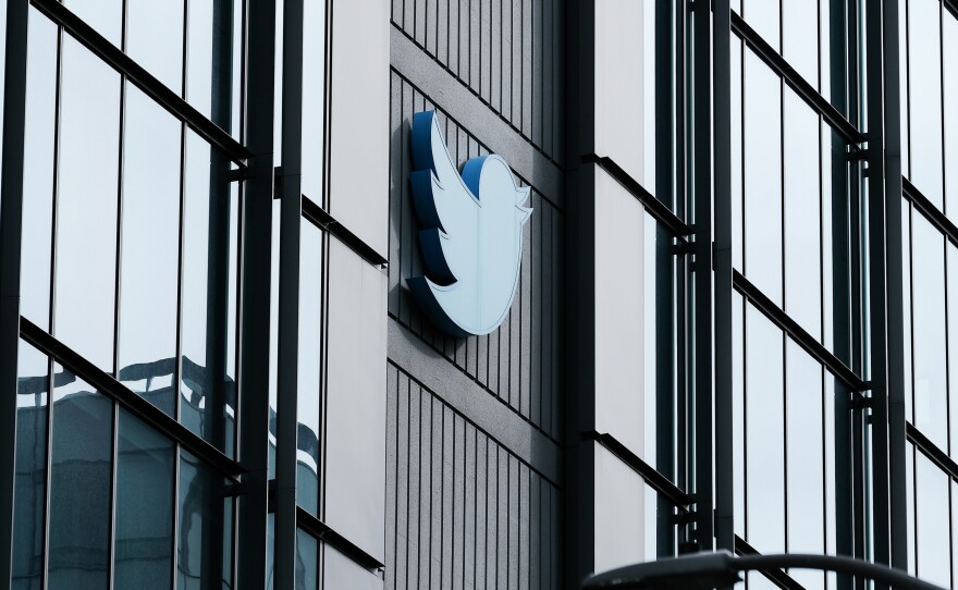Twitter's headquarters in San Francisco, California. The company's biggest moderation decisions in 2020 and 2021 are under renewed scrutiny as Musk reveals internal company discussions.