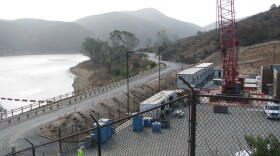 The construction site on Lake Hodges, where the San Diego County Water Authority has used a project labor agreement on a complex emergency water storage project